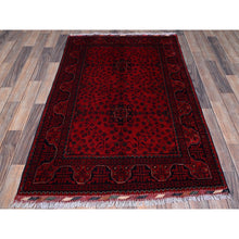 Load image into Gallery viewer, 3&#39;5&quot;x5&#39;2&quot; Scarlet Red, Hand Knotted, Afghan Khamyab With Tribal Design, Vegetable Dyes, Soft And Shiny Wool, Oriental Rug FWR4050
