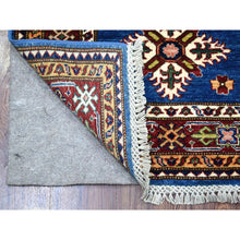 Load image into Gallery viewer, 2&#39;6&quot;x8&#39;8&quot; Denim Blue Super Kazak Tribal Design With Soft, Natural Wool Hand Knotted Oriental Rug FWR405924