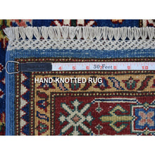 Load image into Gallery viewer, 2&#39;6&quot;x8&#39;8&quot; Denim Blue Super Kazak Tribal Design With Soft, Natural Wool Hand Knotted Oriental Rug FWR405924