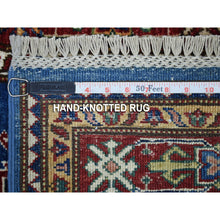 Load image into Gallery viewer, 2&#39;7&quot;x8&#39;7&quot; Extra Soft Wool Denim Blue Super Kazak With Tribal Design Hand Knotted Oriental Runner Rug FWR405960
