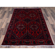 Load image into Gallery viewer, 3&#39;10&quot;x5&#39;7&quot; Crimson Red, Afghan Khamyab with Geometric Design, Hand Knotted, Soft and Velvety Wool, Vegetable Dyes, Oriental Rug FWR4056