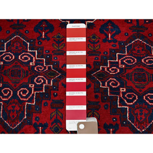 3'10"x5'7" Crimson Red, Afghan Khamyab with Geometric Design, Hand Knotted, Soft and Velvety Wool, Vegetable Dyes, Oriental Rug FWR4056
