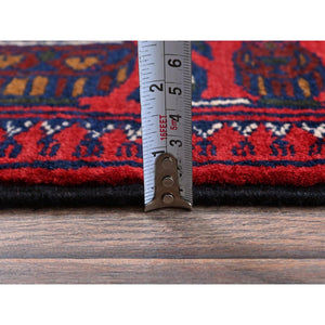 3'10"x5'7" Crimson Red, Afghan Khamyab with Geometric Design, Hand Knotted, Soft and Velvety Wool, Vegetable Dyes, Oriental Rug FWR4056