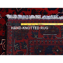 Load image into Gallery viewer, 3&#39;10&quot;x5&#39;7&quot; Crimson Red, Afghan Khamyab With Geometric Design, Hand Knotted, Soft And Velvety Wool, Vegetable Dyes, Oriental Rug FWR4056
