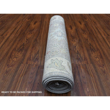 Load image into Gallery viewer, 3&#39;x13&#39;5&quot; Angora Oushak Hand Knotted Soft Velvety Wool Gray With Colorful Motifs Oriental Runner Rug FWR406254