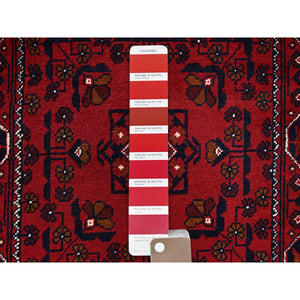 2'2"x5'4" Ruby Red, Afghan Khamyab With Tribal Medallions Design, Pure Wool, Vegetable Dyes, Hand Knotted, Short Runner, Oriental Rug FWR4062