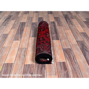 2'2"x5'4" Ruby Red, Afghan Khamyab With Tribal Medallions Design, Pure Wool, Vegetable Dyes, Hand Knotted, Short Runner, Oriental Rug FWR4062