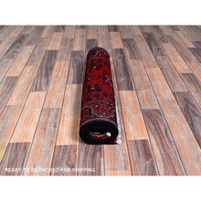 Load image into Gallery viewer, 2&#39;2&quot;x5&#39;4&quot; Ruby Red, Afghan Khamyab With Tribal Medallions Design, Pure Wool, Vegetable Dyes, Hand Knotted, Short Runner, Oriental Rug FWR4062