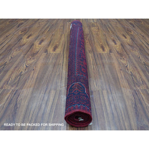 4'1"x5'9" Afghan Khamyab Denser Weave With Shiny Wool Hand Knotted Deep And Saturated Red Oriental Rug FWR406866