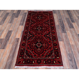 2'3"x5'2" Berry Red, Hand Knotted, Afghan Khamyab With Tribal Design, Vegetable Dyes, Soft And Velvety Wool, Short Runner, Oriental Rug FWR4068