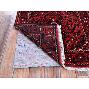 2'3"x5'2" Berry Red, Hand Knotted, Afghan Khamyab With Tribal Design, Vegetable Dyes, Soft And Velvety Wool, Short Runner, Oriental Rug FWR4068