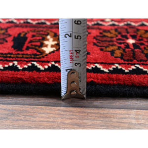 2'3"x5'2" Berry Red, Hand Knotted, Afghan Khamyab With Tribal Design, Vegetable Dyes, Soft And Velvety Wool, Short Runner, Oriental Rug FWR4068