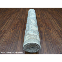 Load image into Gallery viewer, 3&#39;10&quot;x12&#39;1&quot; Gray Geometric Anatolian Village Inspired Angora Oushak Hand Knotted Natural Wool Oriental Runner Rug FWR407496