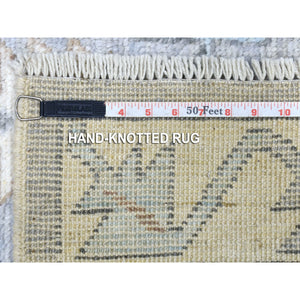 3'10"x12'1" Gray Geometric Anatolian Village Inspired Angora Oushak Hand Knotted Natural Wool Oriental Runner Rug FWR407496