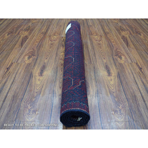 3'3"x4'8" Deep And Saturated Red Geometric Design Afghan Khamyab Shiny Wool Hand Knotted Scatter Size Oriental Rug FWR407748