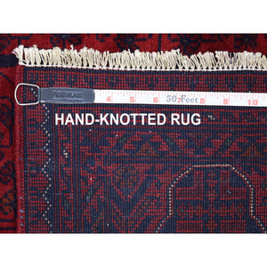 3'3"x4'10" Deep And Saturated Red Afghan Khamyab With Double Geometric Medallion Design Hand Knotted Denser Weave With Shiny Wool Oriental Rug FWR407760