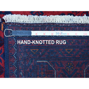 3'3"x5' Tribal And Geometric Design Denser Weave With Shiny Wool Deep And Saturated Red Afghan Khamyab Hand Knotted Oriental Rug FWR407766