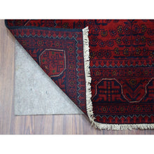 Load image into Gallery viewer, 3&#39;4&quot;x4&#39;10&quot; Deep And Saturated Red Afghan Khamyab Geometric Design Denser Weave With Shiny Wool Hand Knotted Oriental Rug FWR407784