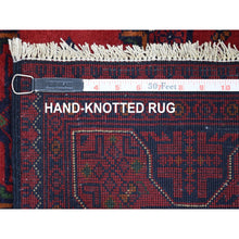 Load image into Gallery viewer, 3&#39;4&quot;x4&#39;10&quot; Deep And Saturated Red Afghan Khamyab Geometric Design Denser Weave With Shiny Wool Hand Knotted Oriental Rug FWR407784