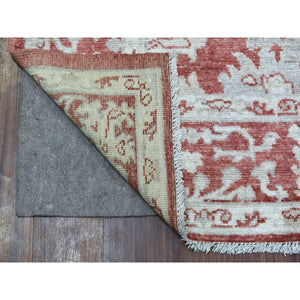 6'x9' Red With Touches Of Ivory Angora Oushak Hand Knotted Soft, Velvety Wool Floral Design Oriental Rug FWR407922