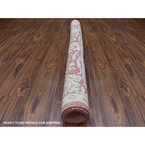 6'x9' Red With Touches Of Ivory Angora Oushak Hand Knotted Soft, Velvety Wool Floral Design Oriental Rug FWR407922