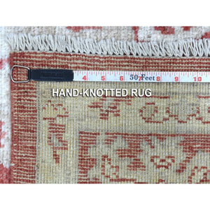 6'x9' Red With Touches Of Ivory Angora Oushak Hand Knotted Soft, Velvety Wool Floral Design Oriental Rug FWR407922