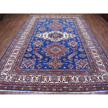 Load image into Gallery viewer, 8&#39;10&quot;x12&#39; Super Kazak With Geometric Medallion Design Denim Blue Hand Knotted 100% Wool Oriental Rug FWR407970