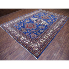 Load image into Gallery viewer, 8&#39;10&quot;x12&#39; Super Kazak With Geometric Medallion Design Denim Blue Hand Knotted 100% Wool Oriental Rug FWR407970