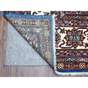 8'10"x12' Super Kazak With Geometric Medallion Design Denim Blue Hand Knotted 100% Wool Oriental Rug FWR407970