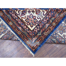 Load image into Gallery viewer, 8&#39;10&quot;x12&#39; Super Kazak With Geometric Medallion Design Denim Blue Hand Knotted 100% Wool Oriental Rug FWR407970