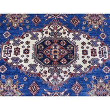 Load image into Gallery viewer, 8&#39;10&quot;x12&#39; Super Kazak With Geometric Medallion Design Denim Blue Hand Knotted 100% Wool Oriental Rug FWR407970