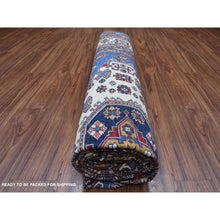 Load image into Gallery viewer, 8&#39;10&quot;x12&#39; Super Kazak With Geometric Medallion Design Denim Blue Hand Knotted 100% Wool Oriental Rug FWR407970