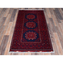 Load image into Gallery viewer, 2&#39;2&quot;x4&#39; Scarlet Red, Hand Knotted, Afghan Khamyab With Tribal Design, Pure Wool, Natural Dyes, Mat, Sample, Oriental Rug FWR4074
