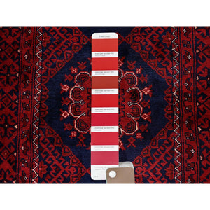 2'2"x4' Scarlet Red, Hand Knotted, Afghan Khamyab With Tribal Design, Pure Wool, Natural Dyes, Mat, Sample, Oriental Rug FWR4074