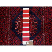 Load image into Gallery viewer, 2&#39;2&quot;x4&#39; Scarlet Red, Hand Knotted, Afghan Khamyab With Tribal Design, Pure Wool, Natural Dyes, Mat, Sample, Oriental Rug FWR4074