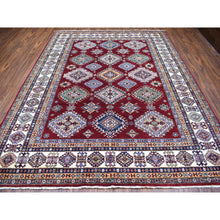 Load image into Gallery viewer, 8&#39;1&quot;x10&#39; Deep Red Soft Afghan Wool Hand Knotted Super Kazak With Geometric Design Oriental Rug FWR408348