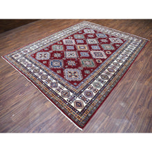 Load image into Gallery viewer, 8&#39;1&quot;x10&#39; Deep Red Soft Afghan Wool Hand Knotted Super Kazak With Geometric Design Oriental Rug FWR408348