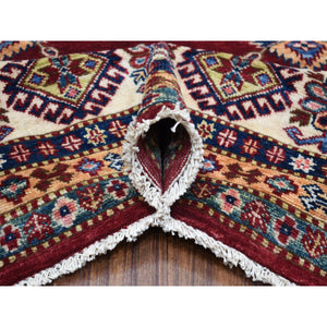 8'1"x10' Deep Red Soft Afghan Wool Hand Knotted Super Kazak With Geometric Design Oriental Rug FWR408348