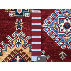 8'1"x10' Deep Red Soft Afghan Wool Hand Knotted Super Kazak With Geometric Design Oriental Rug FWR408348