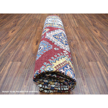 Load image into Gallery viewer, 8&#39;1&quot;x10&#39; Deep Red Soft Afghan Wool Hand Knotted Super Kazak With Geometric Design Oriental Rug FWR408348