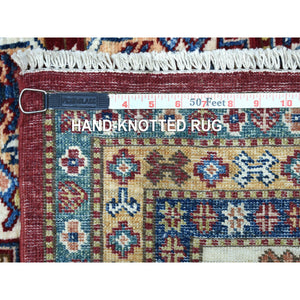 8'1"x10' Deep Red Soft Afghan Wool Hand Knotted Super Kazak With Geometric Design Oriental Rug FWR408348