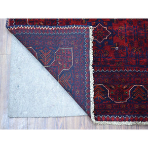 3'10"x5'9" Saturated Red With Pop Of Navy Blue Afghan Khamyab Hand Knotted Denser Weave With Shiny Wool Oriental Rug FWR408420