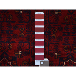 3'10"x5'9" Saturated Red With Pop Of Navy Blue Afghan Khamyab Hand Knotted Denser Weave With Shiny Wool Oriental Rug FWR408420