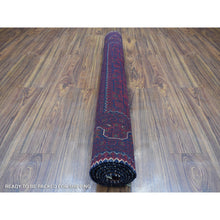 Load image into Gallery viewer, 3&#39;10&quot;x5&#39;9&quot; Saturated Red With Pop Of Navy Blue Afghan Khamyab Hand Knotted Denser Weave With Shiny Wool Oriental Rug FWR408420