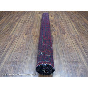 3'10"x5'9" Saturated Red With Pop Of Navy Blue Afghan Khamyab Hand Knotted Denser Weave With Shiny Wool Oriental Rug FWR408420