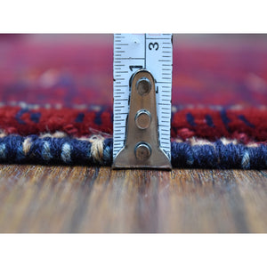 3'10"x5'9" Saturated Red With Pop Of Navy Blue Afghan Khamyab Hand Knotted Denser Weave With Shiny Wool Oriental Rug FWR408420