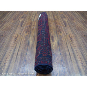 3'4"x5' Afghan Khamyab With Geometric Medallions Design Hand Knotted Deep And Saturated Red Denser Weave With Shiny Wool Oriental Rug FWR408534