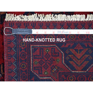 3'4"x4'9" Afghan Khamyab With Double Medallions Design Denser Weave With Shiny Wool Deep And Saturated Red Hand Knotted Oriental Rug FWR408588