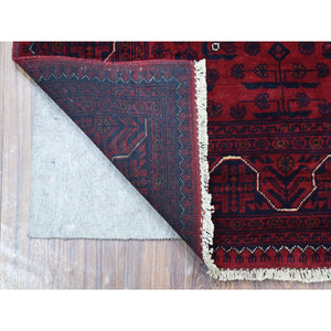 3'3"x4'10" Afghan Khamyab With Double Medallions Design Denser Weave With Shiny Wool Hand Knotted Deep And Saturated Red Oriental Rug FWR408594