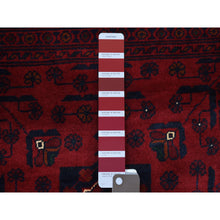 Load image into Gallery viewer, 3&#39;3&quot;x4&#39;10&quot; Afghan Khamyab With Double Medallions Design Denser Weave With Shiny Wool Hand Knotted Deep And Saturated Red Oriental Rug FWR408594